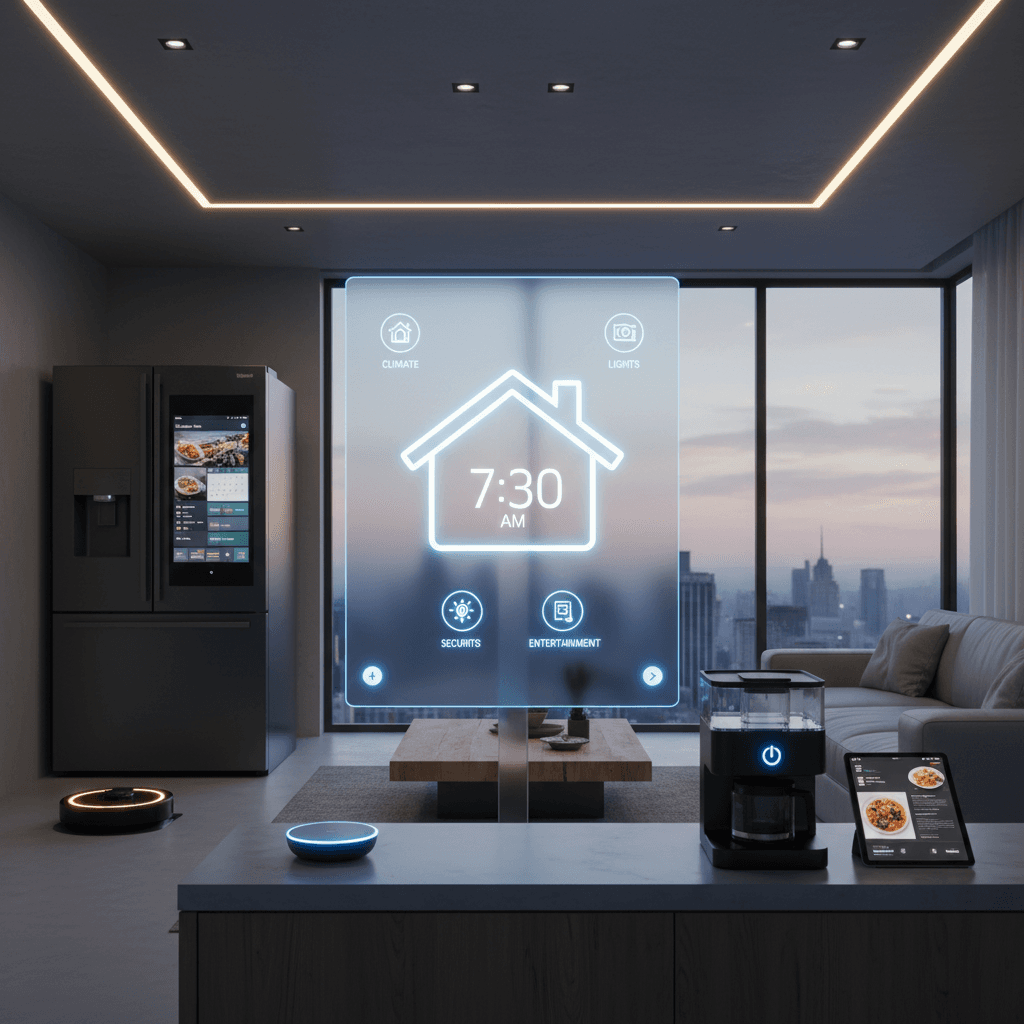 Interior of modular home featuring smart lighting controls and connected technology