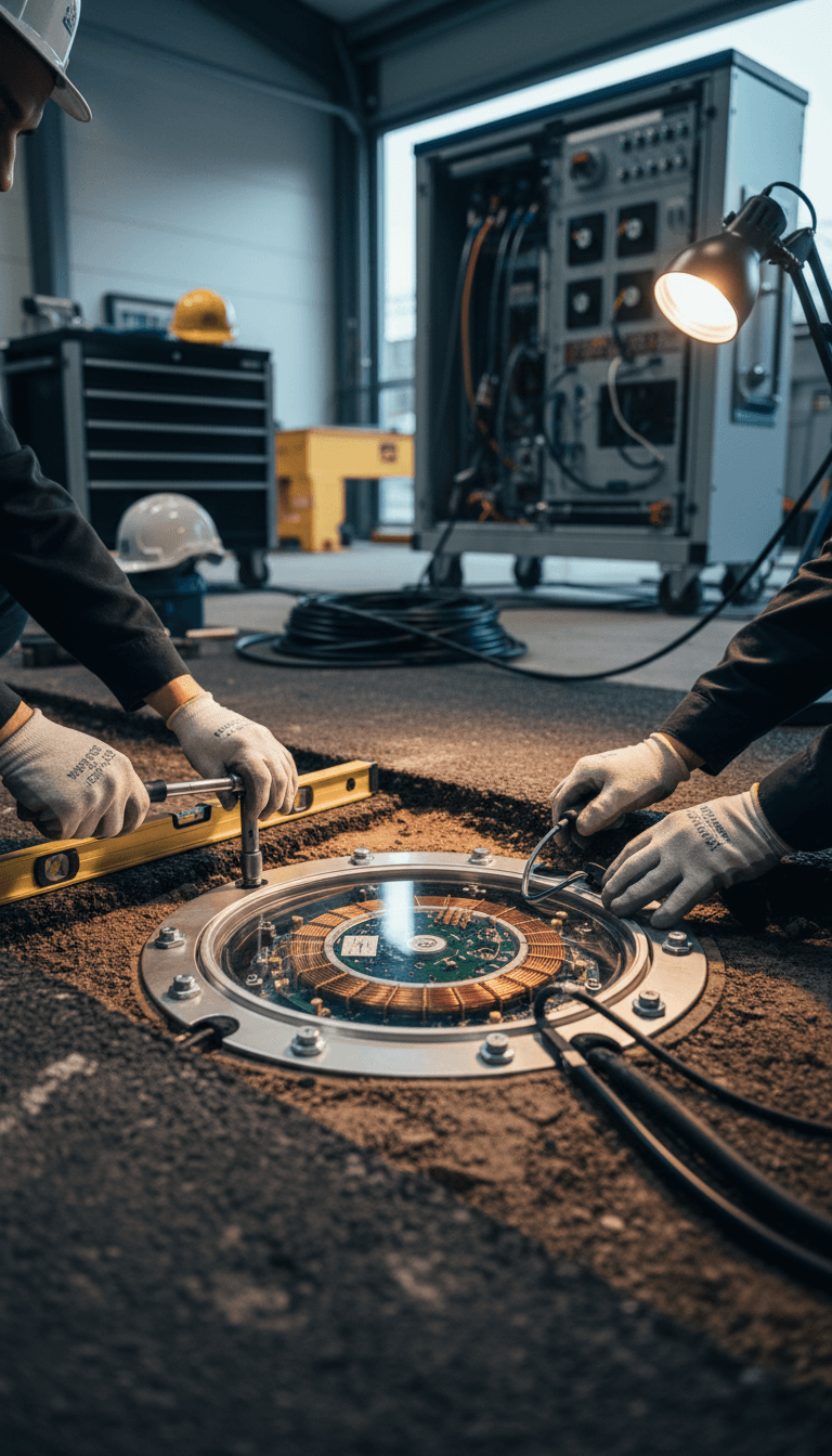 Inductive charging module installation in progress