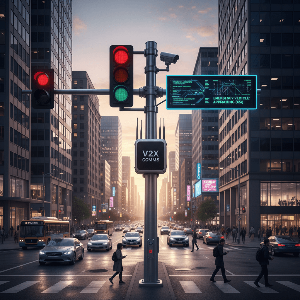 Smart traffic light showcasing V2X connectivity and facial recognition capability