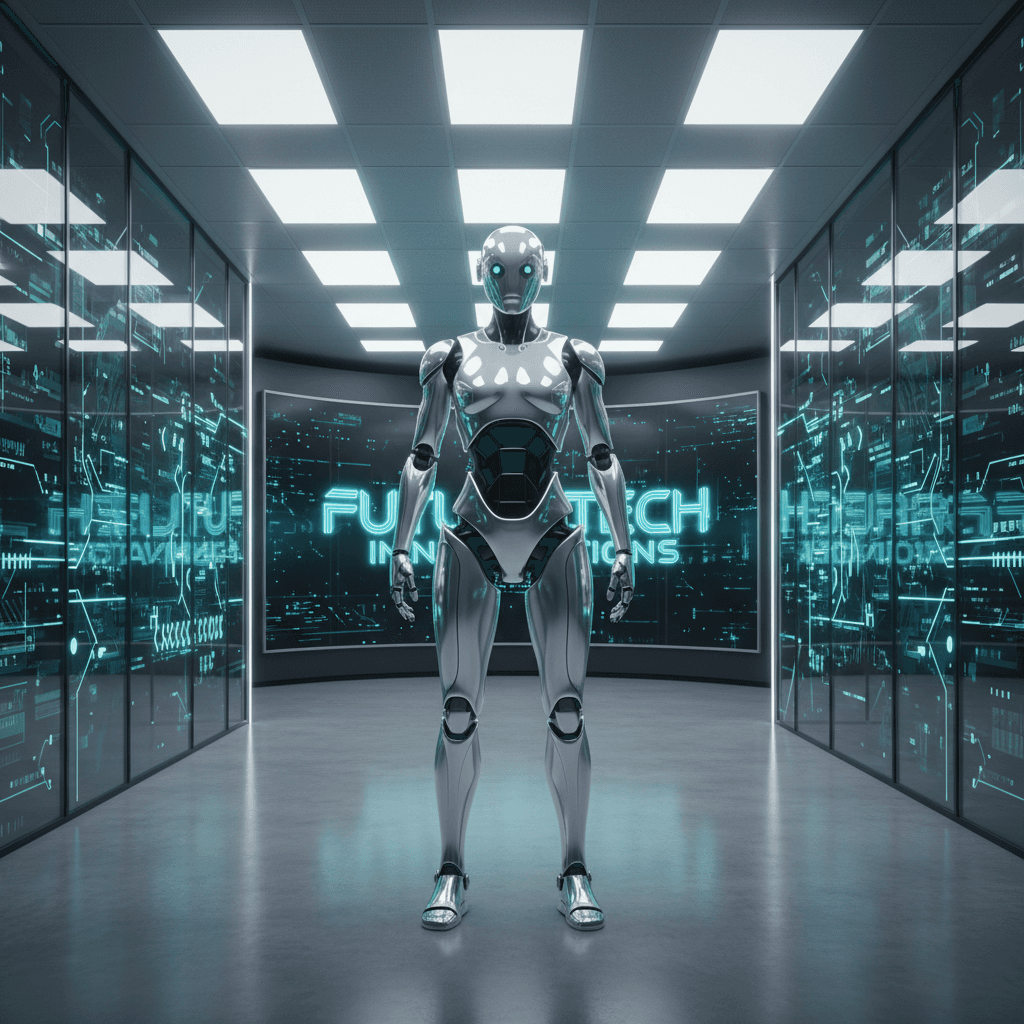 Advanced humanoid robot with elegant design in technology facility