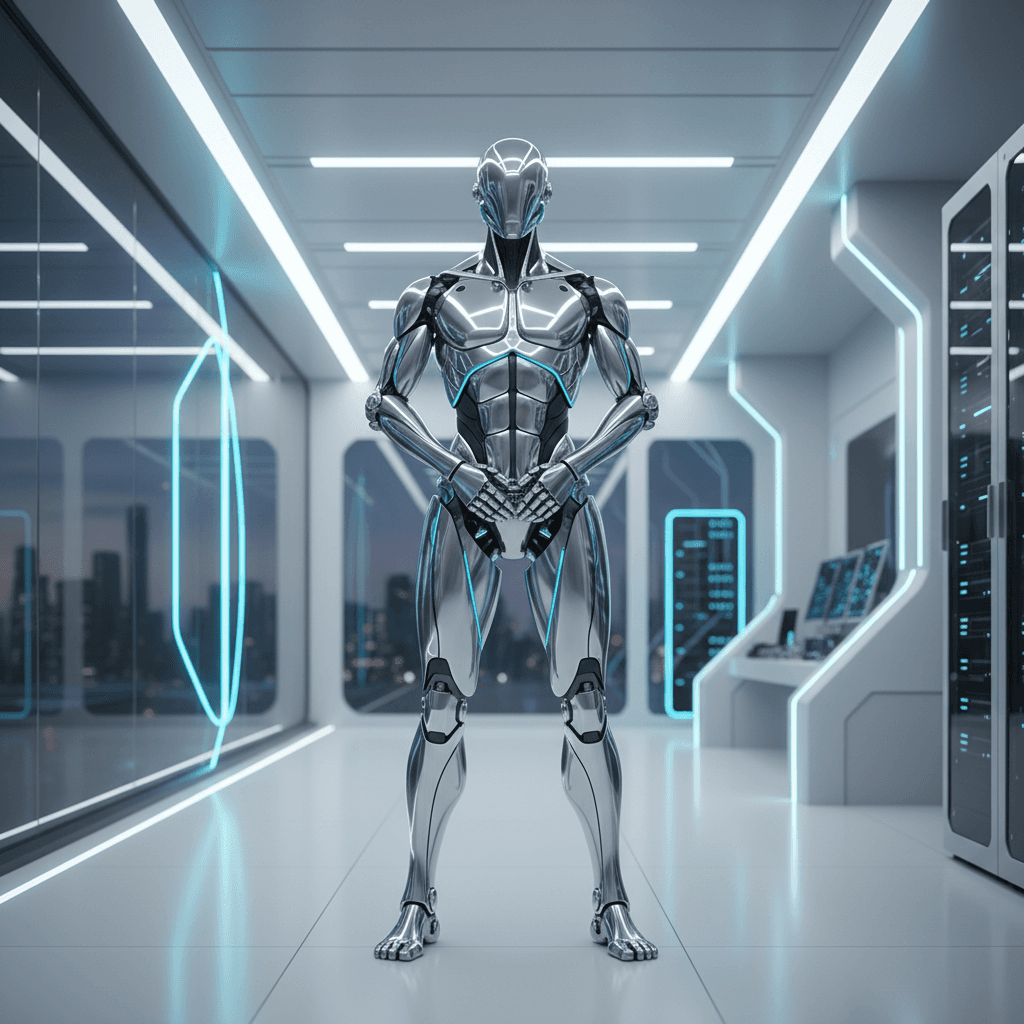 Humanoid robot with transparent acrylic components and advanced technology