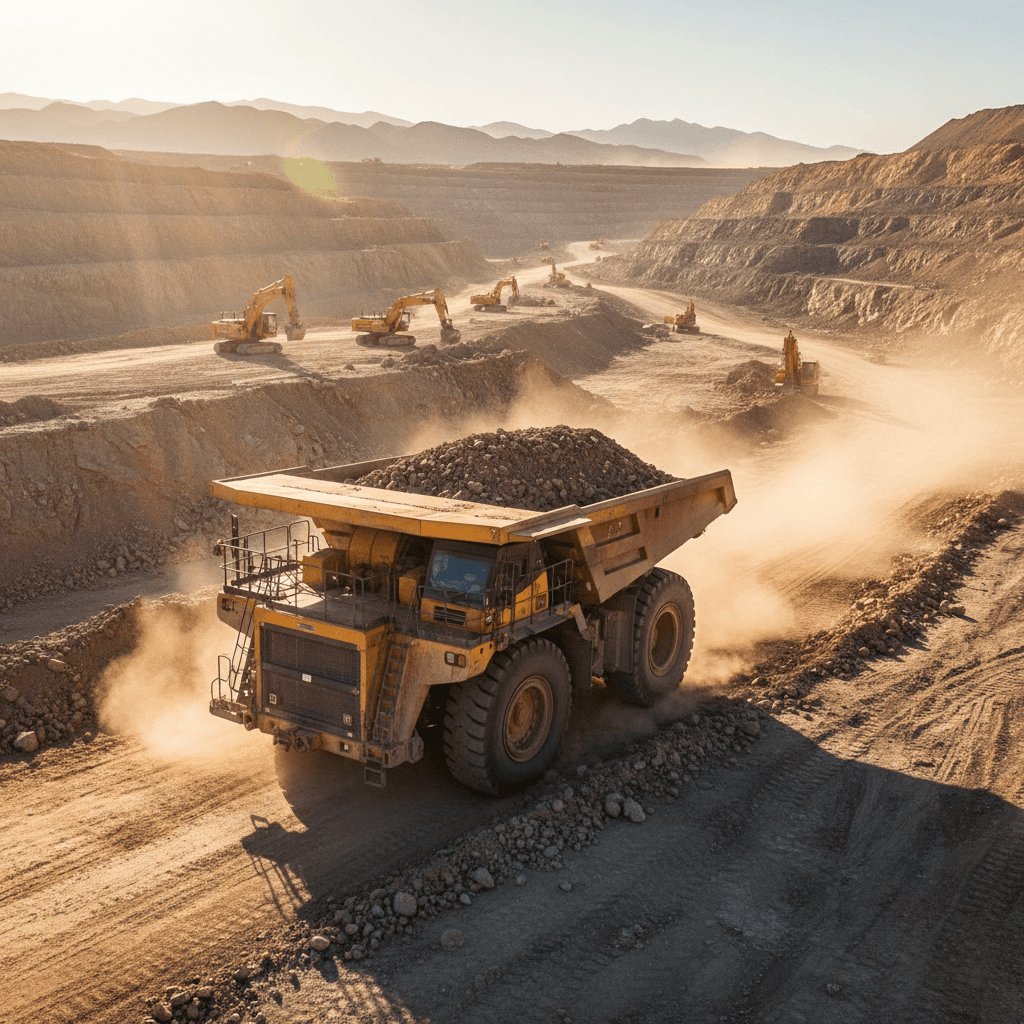 Autonomous mining truck operating in resource extraction environment