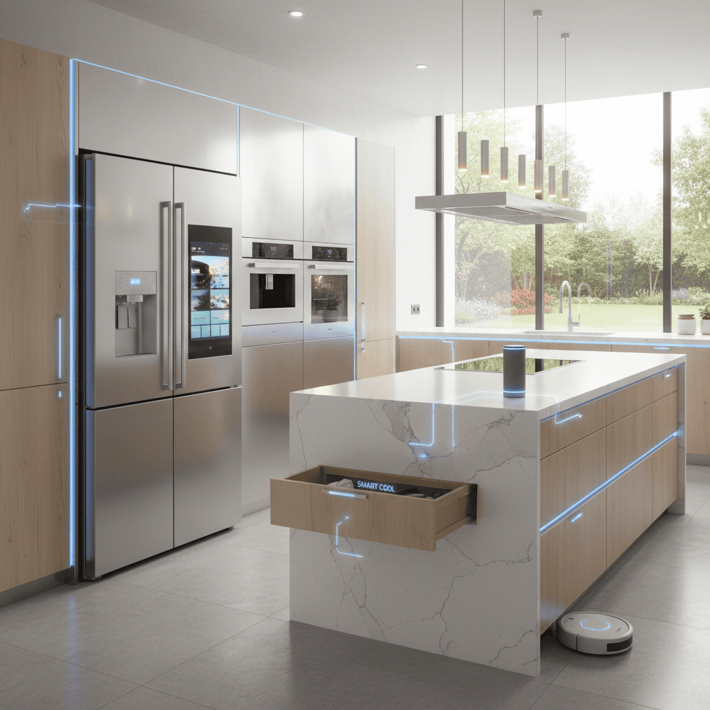 Connected smart appliances in modern kitchen