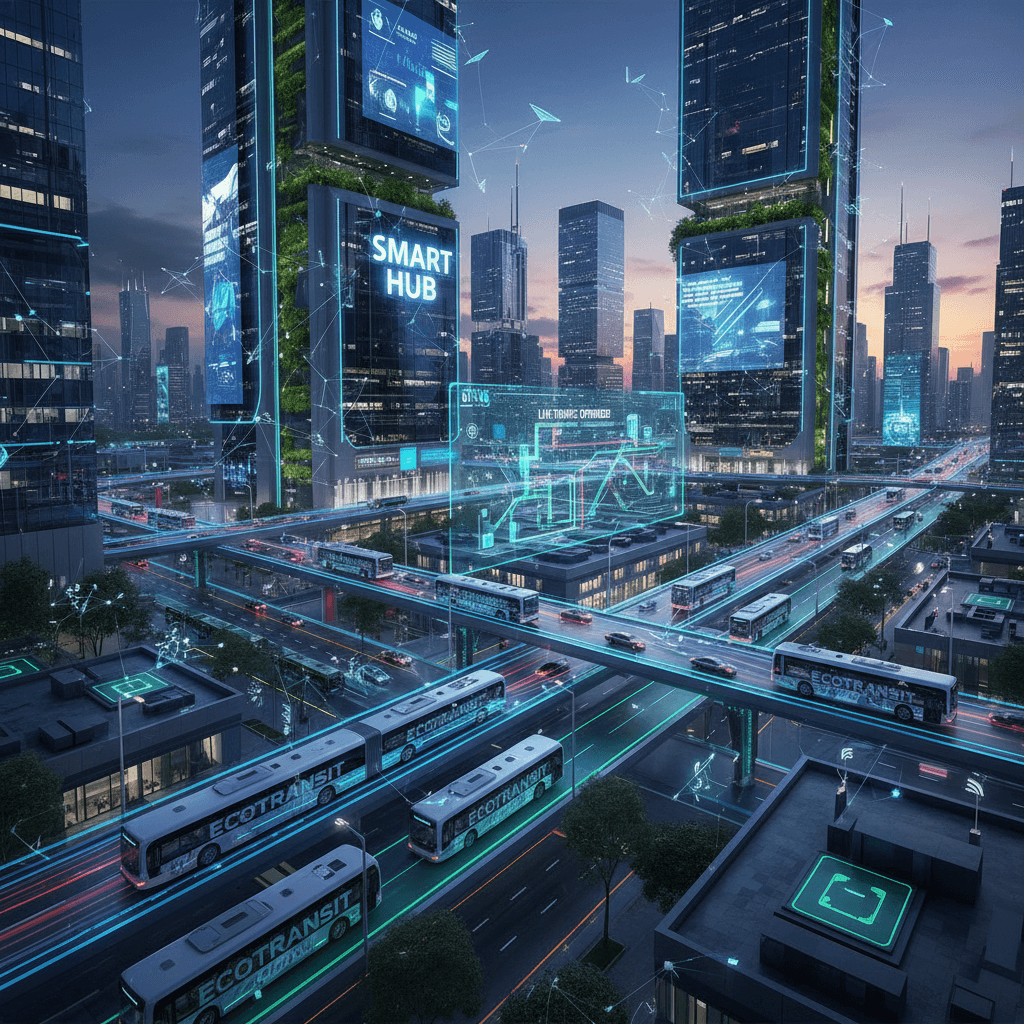 Modern smart city with connected vehicles and intelligent traffic management